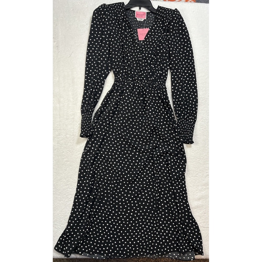 Kate Spade New York Womens Size S Black Long Sleeve Heartbeat Smocked Dress (M6)